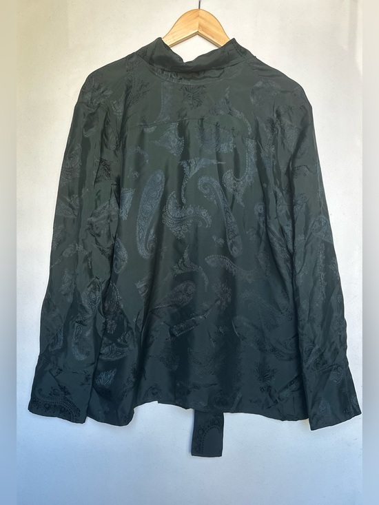 COS Tops - COS Dark Green Paisley Satin-Floral-Jacquard Bow Blouse